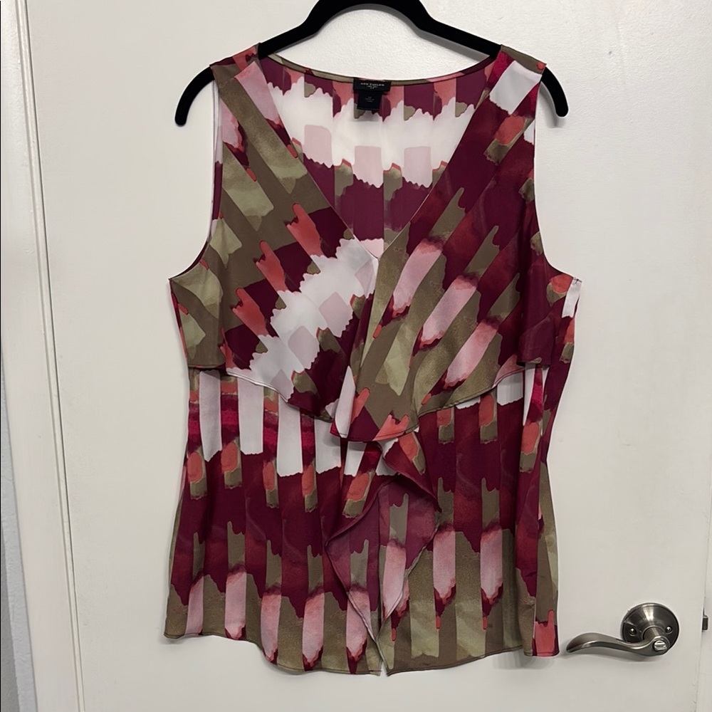 Ann Taylor Red Tan Graphic ruffled Tank Top